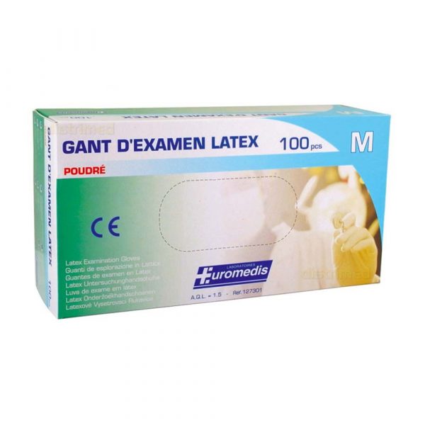 Gants en latex poudrés - La boîte de 100 gants